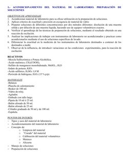 1.-  ACONDICIONAMIENTO  DEL  MATERIAL  DE  LABORATORIO.  PREPARACIÓN  DE
SOLUCIONES
OBJETIVOS DE APRENDIZAJE
1. Acondicionar