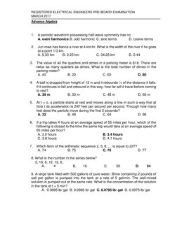 REGISTERED ELECTRICAL ENGINEERS PRE-BOARD EXAMINATION 
MARCH 2017 
Advance Algebra 
 
 
1. A periodic waveform possessing hal