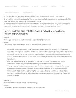 Class 9 Extra Questions on Nazism | PDF | Nazi Germany | World War I ...