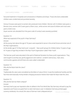 Class 9 Extra Questions on Nazism | PDF | Nazi Germany | World War I ...