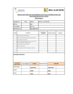 Switch Inspection Checklist Switchgear Installation Inspection Checklist | PDF
