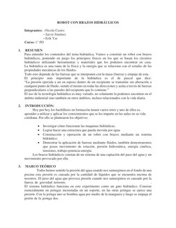 ROBOT CON BRAZOS HIDRÁULICOS 
 
Integrantes:  -Nicole Castro 
                      - Jaiver Jiménez 
                      -