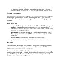 
Project Team: Who are the key members of the project team? What are their roles and 
job descriptions? What are their phone