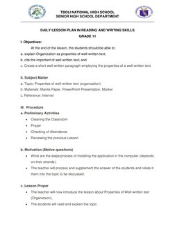 Grade 11 Reading and Writing Lesson Plan | PDF | Lesson Plan | Essays