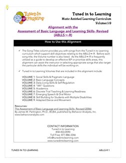 TUNED IN TO LEARNING 
ABLLS-R 1
Tuned in to Learning 
Music-Assisted Learning Curriculum 
Volumes 1-9 
Alignment wi