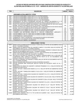 LISTADO DE PRECIOS UNITARIOS AÑO 2016 PARA CONSTRUCCIÓN DE REDES DE ACUEDUCTO Y 
ALCANTARILLADO DE EMCALI E.I.C.E.  E.S.P. -