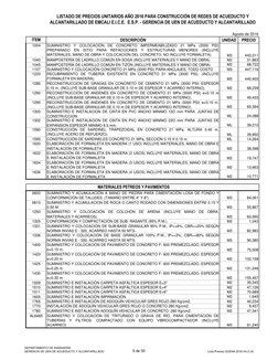 LISTADO DE PRECIOS UNITARIOS AÑO 2016 PARA CONSTRUCCIÓN DE REDES DE ACUEDUCTO Y 
ALCANTARILLADO DE EMCALI E.I.C.E.  E.S.P. -