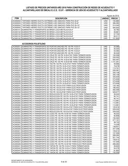 LISTADO DE PRECIOS UNITARIOS AÑO 2016 PARA CONSTRUCCIÓN DE REDES DE ACUEDUCTO Y 
ALCANTARILLADO DE EMCALI E.I.C.E.  E.S.P. -
