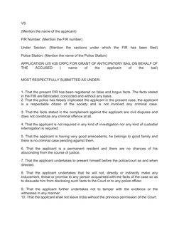 Anticipatory Bail Application Format Guide | PDF | Law