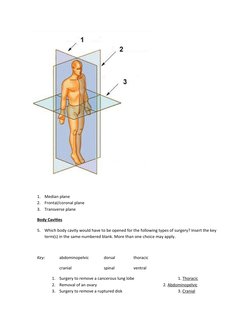 1.
Median plane
2.
Frontal/coronal plane
3.
Transverse plane
Body Cavities
5.
Which body cavity would have to be opened for t