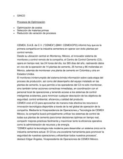  
GINCO 
Procesos de Optimización 
 
Optimización de costos 
 
Selección de materias primas 
 
Reducción de variación de