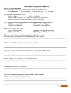 ADB 
1 
 
 
Understanding Toasted English by RK Narayan 
Q A Tick the correct alternative: 
1. The only thing an American cou