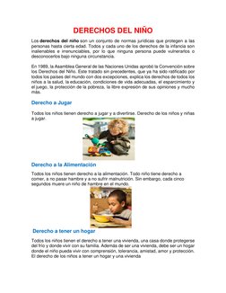 DERECHOS DEL NIÑO 
Los derechos del niño son un conjunto de normas jurídicas que protegen a las 
personas hasta cierta edad.
