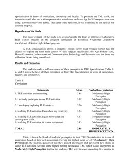 specialization in terms of curriculum, laboratory and faculty. To promote the TVL track, the 
researchers will also use a vid