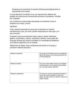 fantasías que al paciente le resultan efectivas psicológicamente al 
expresarlas como reales. 
Lo que descubre el analista no