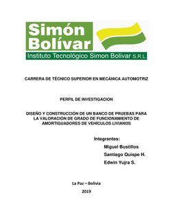 CARRERA DE TÉCNICO SUPERIOR EN MECÁNICA AUTOMOTRIZ 
 
 
PERFIL DE INVESTIGACION 
 
DISEÑO Y CONSTRUCCIÓN DE UN BANCO DE