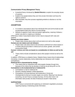 Communication Privacy Management Theory 
 
A practical theory introduced by Sandra Petronio to explain the everyday issues