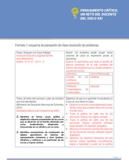 PENSAMIENTO CRÍTICO, 
UN RETO DEL DOCENTE 
DEL SIGLO XXI 
 
1 
Página 
Formato 1: esquema de planeación de clase resoluci