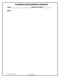 CULINARY DEVELOPMENT CHECKLIST 
NAME:  ____________________________ EMPLOYEE NUMBER: ____________ 
© Wegmans Food Markets, In