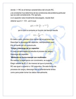 donde τ = RC es el tiempo característico del circuito RC, 
y la constante A se determina de las condiciones del problema pa