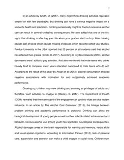 7 
 
            In an article by Smith, O. (2017), many might think drinking activities represent 
simple fun with few drawb