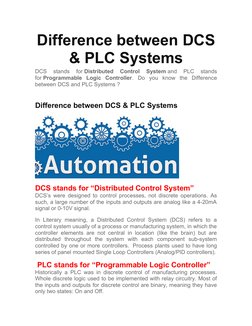 Difference between DCS
& PLC Systems
DCS  stands  for Distributed  Control  System and  PLC  stands
for Programmable  Logic