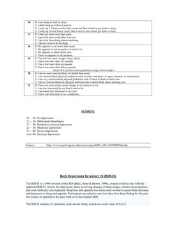 16 
0  I can sleep as well as usual. 
1  I don't sleep as well as I used to. 
2  I wake up 1­2 hours earlier than usual and f