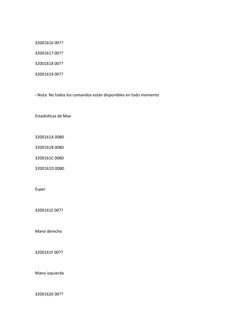32001616 00??
32001617 00??
32001618 00??
32001619 00??
- Nota: No todos los comandos están disponibles en todo momento
Estad