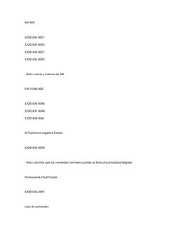 MP 999
32001632 00E7
32001633 0003
32001634 00E7
32001635 0003
- Nota: actual y máxima de MP
EXP 5.000.000
32001636 0040
3200