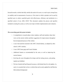 Nidhi Sethi
forward towards a website that fully satisfies the needs of its users, we want to put a strong focus 
on usabilit