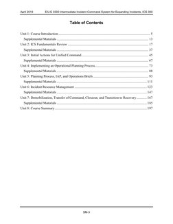 April 2019 
E/L/G 0300 Intermediate Incident Command System for Expanding Incidents, ICS 300 
 
 
SM-3 
Table of Contents 
Un