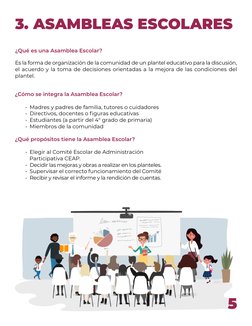 ¿Cómo se integra la Asamblea Escolar?
• Madres y padres de familia, tutores o cuidadores
• Directivos, docentes o figuras edu