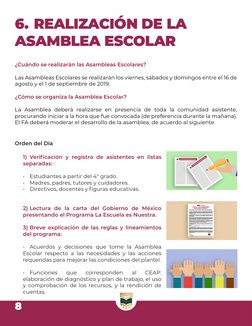 8
¿Cuándo se realizarán las Asambleas Escolares?
Las Asambleas Escolares se realizarán los viernes, sábados y domingos entre