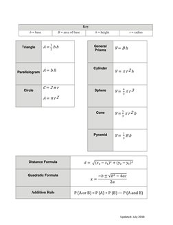 Ohio State Test Geometry Reference Sheet | PDF | Gallon | Area