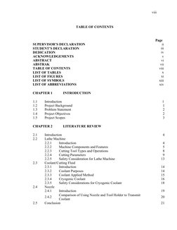 viii
TABLE OF CONTENTS
Page
SUPERVISOR’S DECLARATION
ii
STUDENT’S DECLARATION
iii
DEDICATION
iv
ACKNOWLEDGEMENTS
v
ABSTRACT
v
