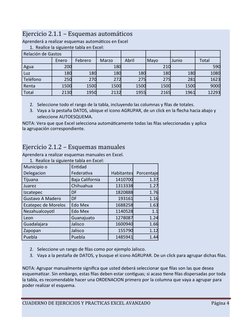 Ejercicio 2.1.1 – Esquemas automáticos
Aprenderá a realizar esquemas automáticos en Excel
1.  Realice la siguiente tabla en E
