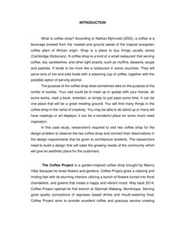 INTRODUCTION 
 
What is coffee shop? According to Nathan Myhrvold (2002), a coffee is a 
beverage brewed from the roasted and