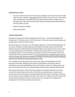 Acrobatic Arts Level Progression Guide | PDF | Sports