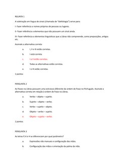 RGUNTA 1
A soletração em língua de sinais (chamada de “datilologia”) serve para: 
I- Fazer referência a nomes próprios de pes