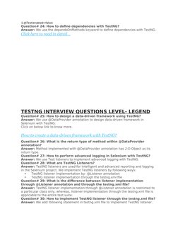 1 @Test(enabled=false)
Question# 24: How to define dependencies with TestNG?
Answer: We use the dependsOnMethods keyword to d