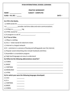 RYAN INTERNATIONAL SCHOOL LUDHIANA 
PRACTICE WORKSHEET 
NAME - ______________ 
        SUBJECT - COMPUTER 
 
 
 
         
CL