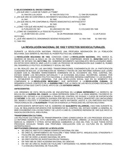 II. SELECCIONEMOS EL ENCISO CORRECTO:
1. ¿EN QUÉ AÑO Y LUGAR SE FUNDÓ LA FTSMB?
A) 1944 EN LLALLAGUA
B) 1943 EN SIGLO XX
C) 1