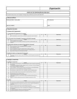 I. Datos de Auditoría.
II. Requisitos Normativo.
4. Contexto de la Organización.
4.1.  Conocimiento de la organización y su c