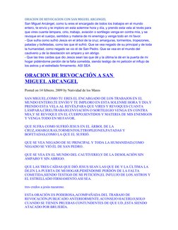 ORACION DE REVOCACION CON SAN MIGUEL ARCANGEL 
San Miguel Arcángel, como tu eres el encargado de todos los trabajos en el mun