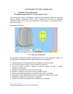 ACTIVIDADES CON SIMULADORES 2019
I.
GLOBOS Y ELECTRICIDAD
Actividades complementarias con Herramienta virtual
Las herramienta