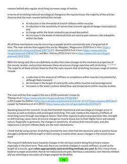 79
reasons behind why regular stretching increases range of motion.  
in terms of stretching induced neurological changes to