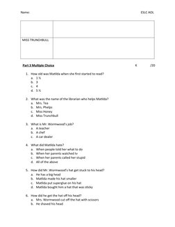 ESLC Matilda CH 1-10 Test | PDF