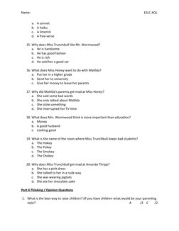 ESLC Matilda CH 1-10 Test | PDF