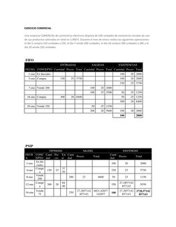 EJERCICIO COMERCIAL 
 
Una empresa COMERCIAL de suministros eléctricos dispone de 100 unidades de existencias iniciales de