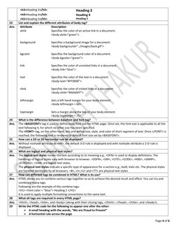 Page 4 of 6 
 
<h3>Heading 3</h3> 
  
Heading 3 
<h4>Heading 4</h4> 
  
Heading 4 
<h5>Heading 5</h5> 
  
Heading 5 
 
23